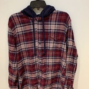 American Rag Red/Blue Flannel Hoodie Button Up